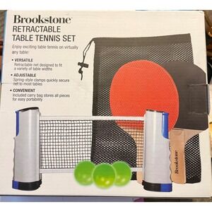 NIB Brookstone Retractable Table Tennis Portable Ping Pong Net Paddles Balls